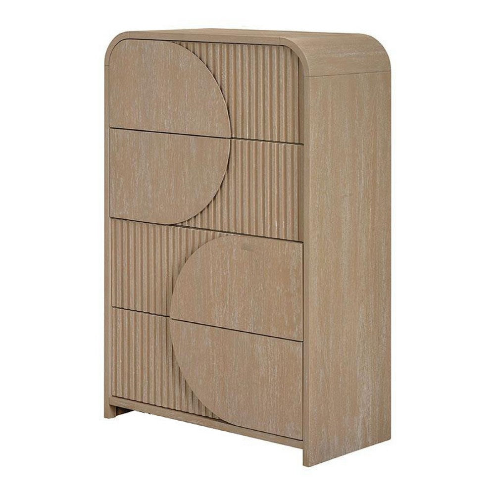 Tanya Tall Dresser Chest | 4 Drawers Reeded Panels | Natural Brown