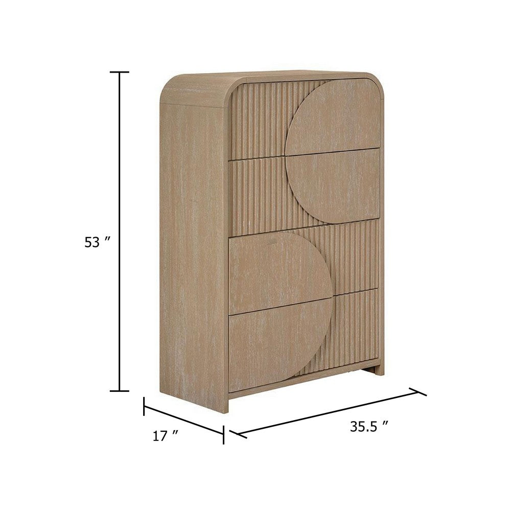 Tanya Tall Dresser Chest | 4 Drawers Reeded Panels | Natural Brown