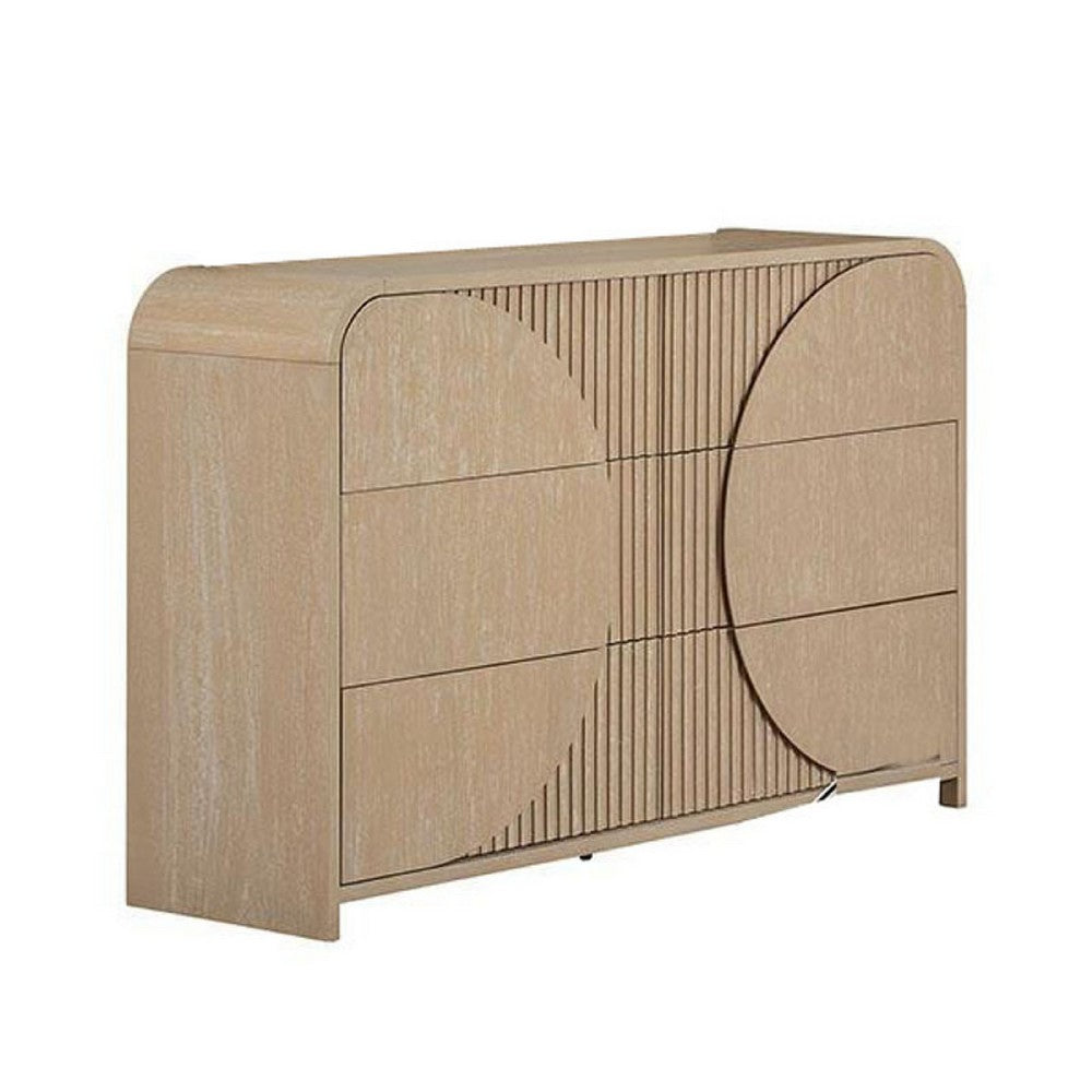 Tanya Wide Dresser | 4 Drawers | Reeded Panels | Natural Brown Wood