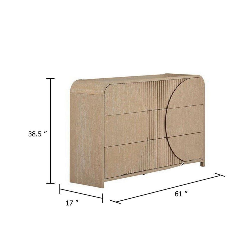 Tanya Wide Dresser | 4 Drawers | Reeded Panels | Natural Brown Wood