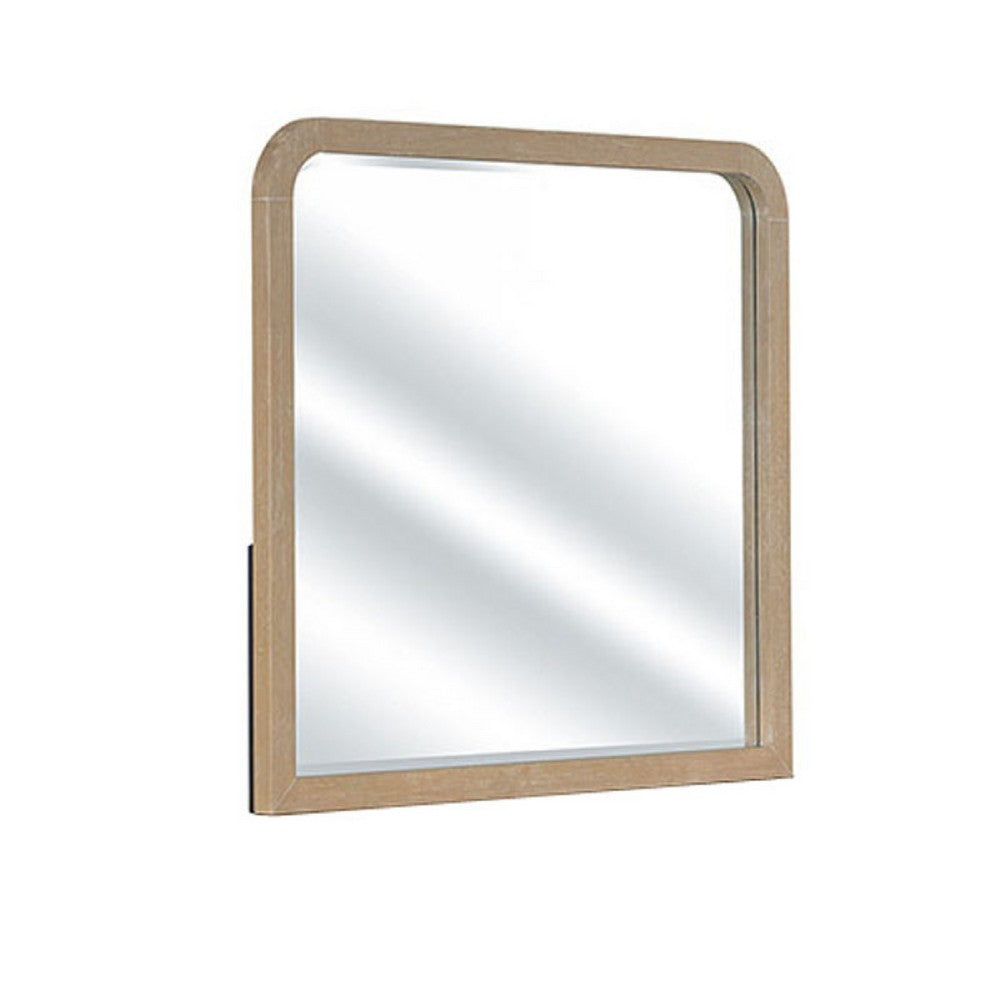 Tanya Dresser Mirror | Beveled Curved Edge | Natural Brown Wood 40x46