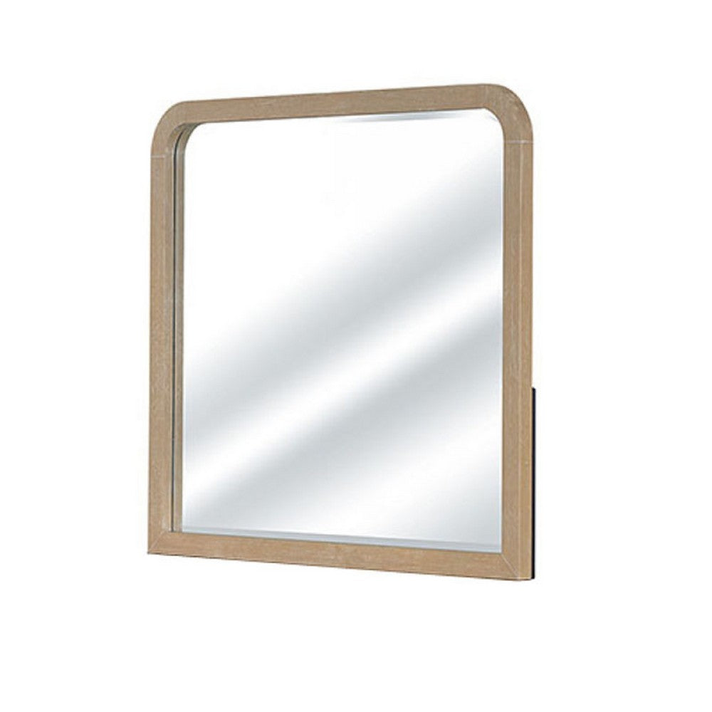 Tanya Dresser Mirror | Beveled Curved Edge | Natural Brown Wood 40x46