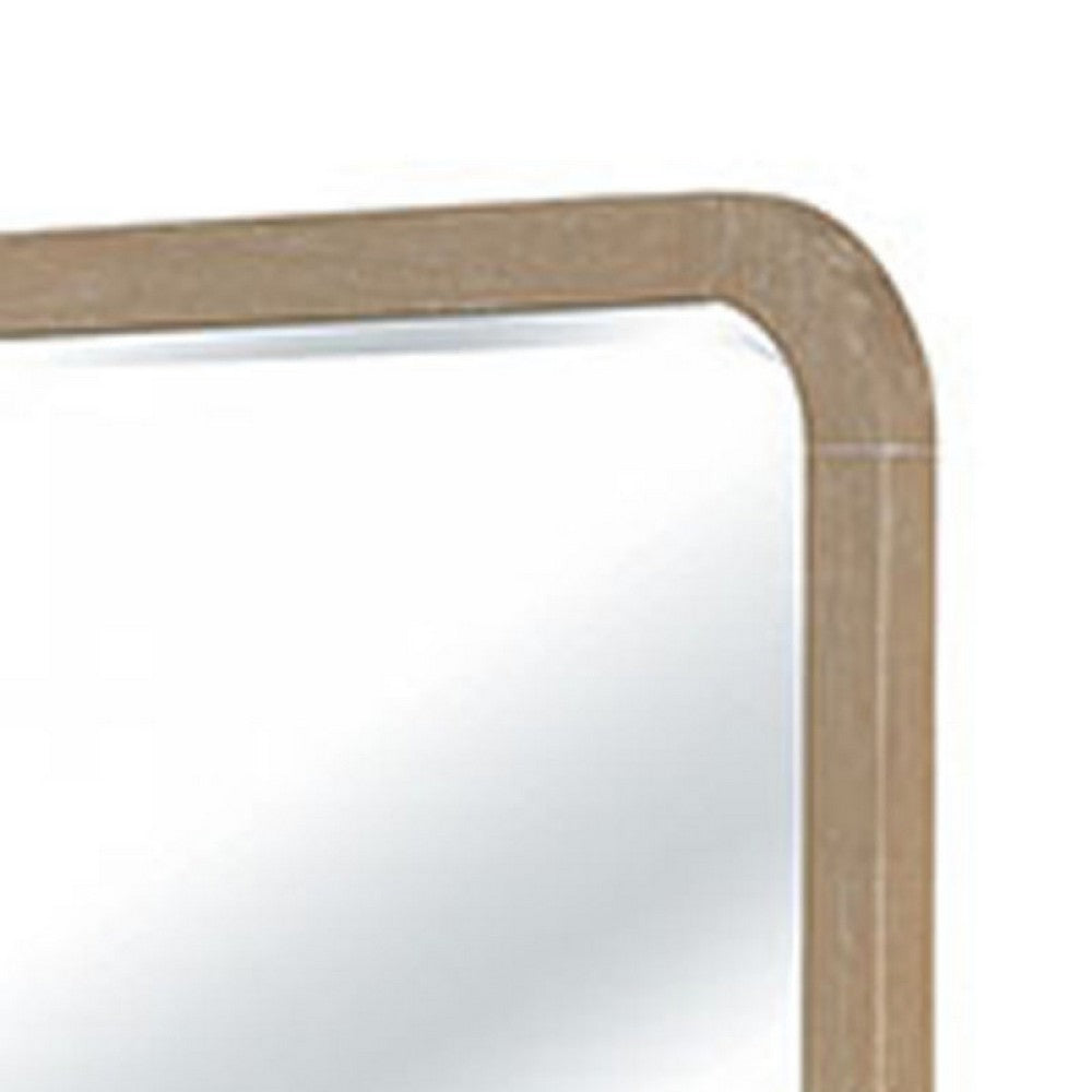 Tanya Dresser Mirror | Beveled Curved Edge | Natural Brown Wood 40x46