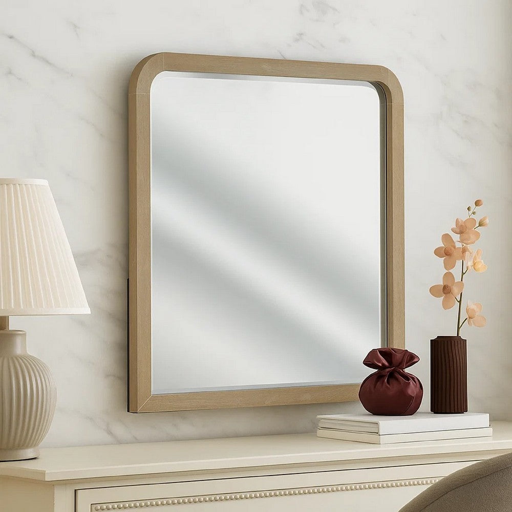 Tanya Dresser Mirror | Beveled Curved Edge | Natural Brown Wood 40x46