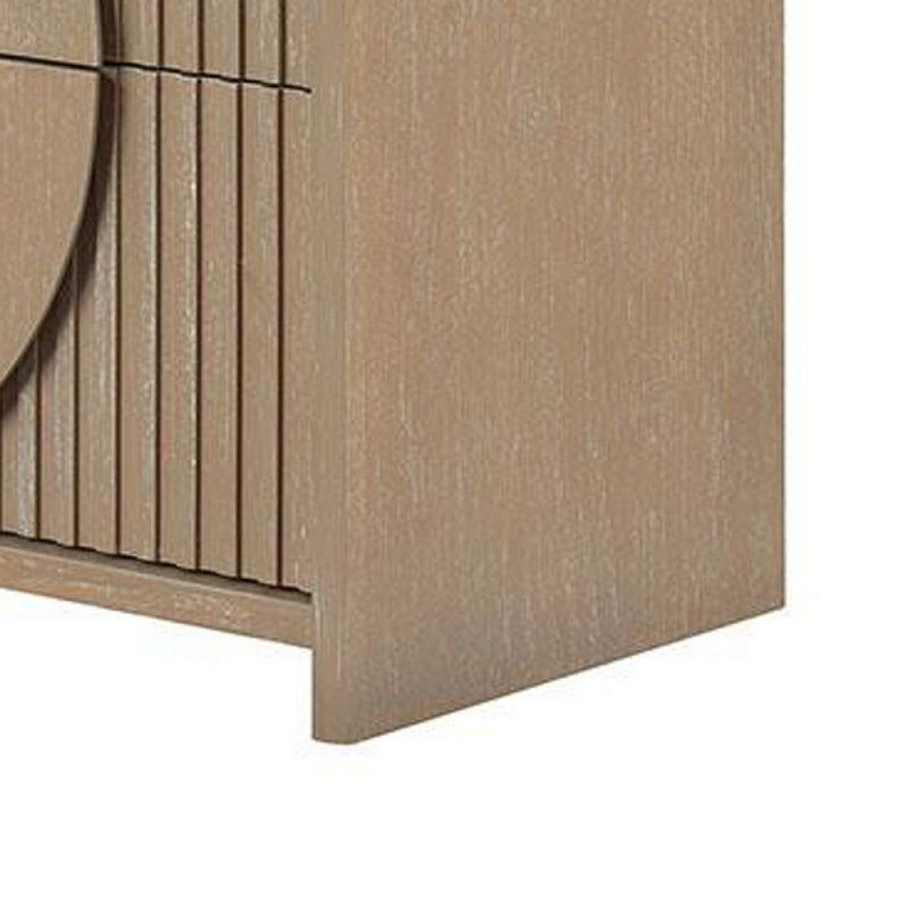Tanya Nightstand with 2 Drawers | Reeded Panels | Natural Brown Wood