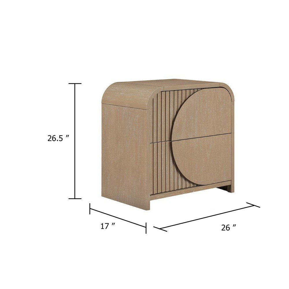 Tanya Nightstand with 2 Drawers | Reeded Panels | Natural Brown Wood