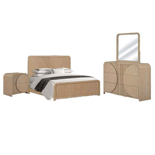 Tanya 4pc Queen Bedroom Set | Dresser Mirror | Reeded Natural Brown