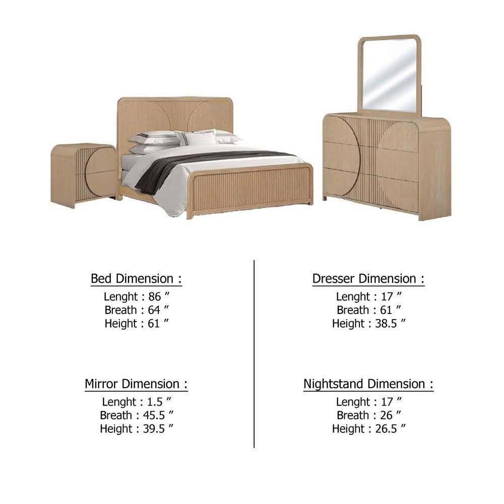 Tanya 4pc Queen Bedroom Set | Dresser Mirror | Reeded Natural Brown