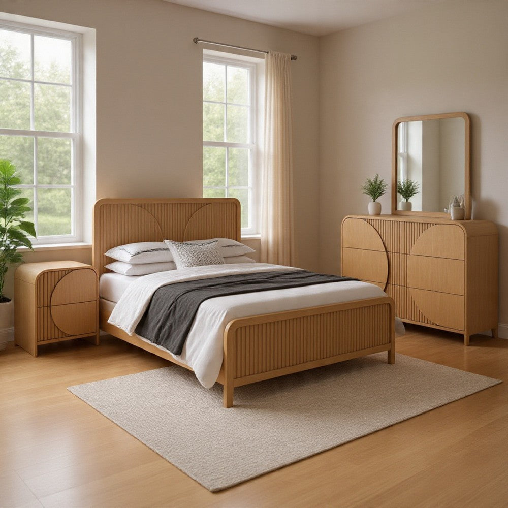 Tanya 4pc Queen Bedroom Set | Dresser Mirror | Reeded Natural Brown