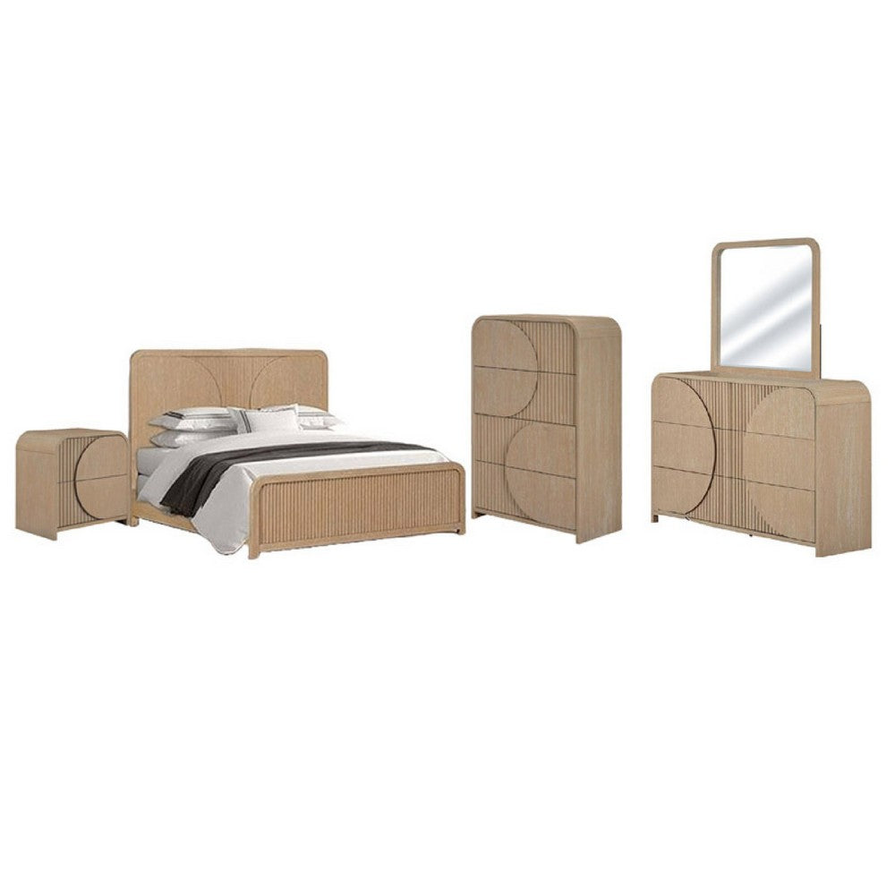 Tanya 5pc Queen Bedroom Set | Dresser Mirror | Reeded Natural Brown