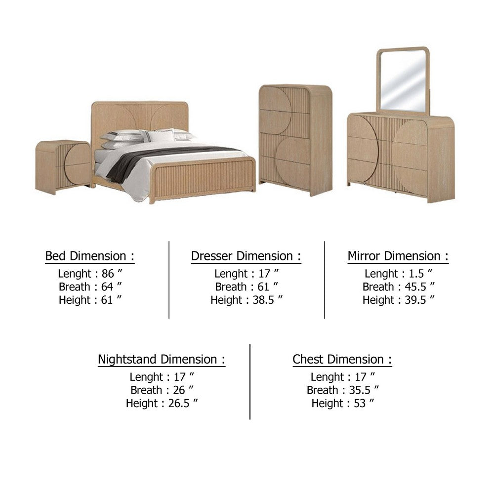 Tanya 5pc Queen Bedroom Set | Dresser Mirror | Reeded Natural Brown