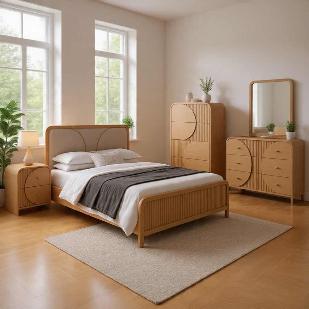 Tanya 5pc Queen Bedroom Set | Dresser Mirror | Reeded Natural Brown