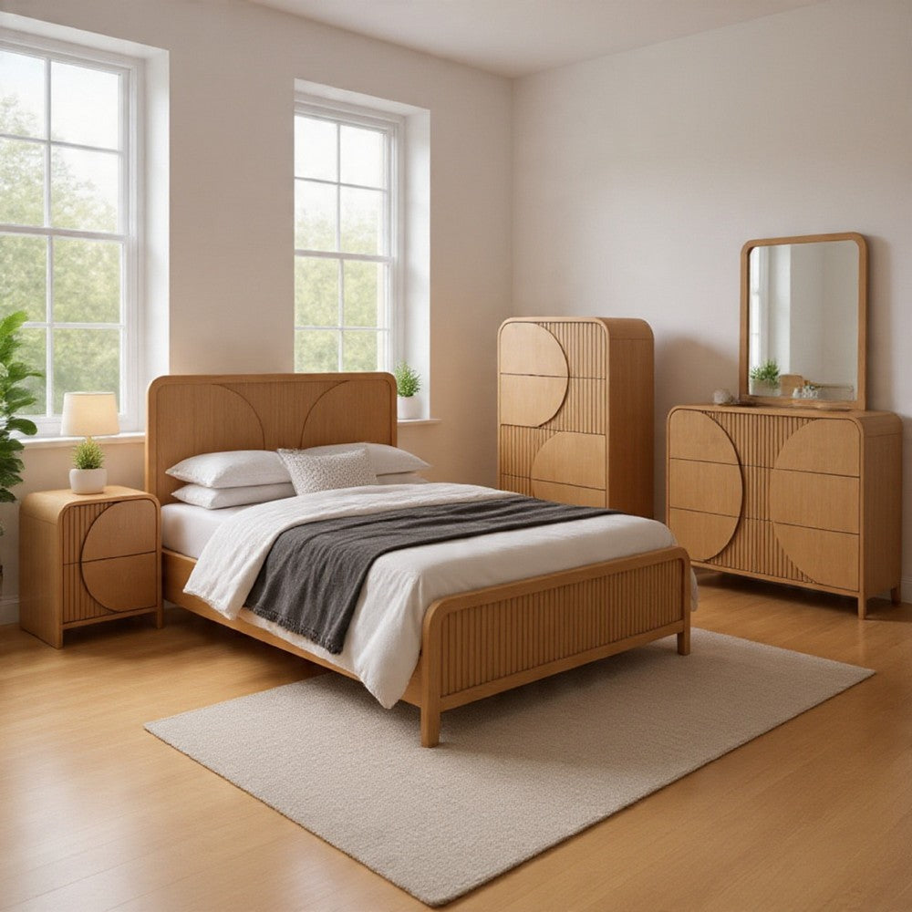 Tanya 5pc Queen Bedroom Set | Dresser Mirror | Reeded Natural Brown