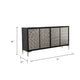 Betie Sideboard Buffet Cabinet, Textured Steel Metal Front, Black Wood