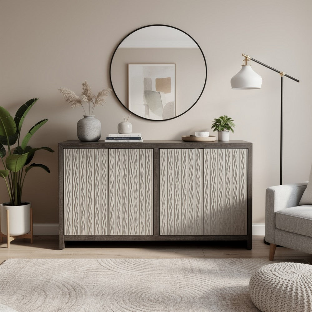 Betie Sideboard Buffet Cabinet | 72" | Weathered Steel Black Wood