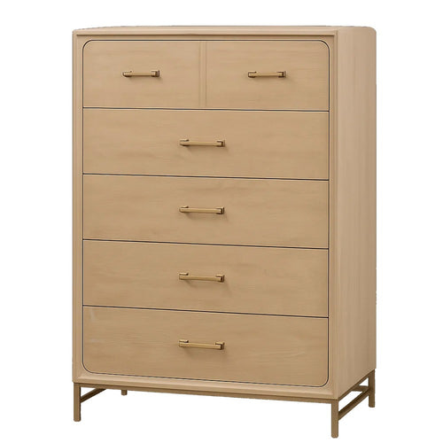 Rozie Tall Dresser Chest with 5 Drawers | Light Oak Brown Solid Wood