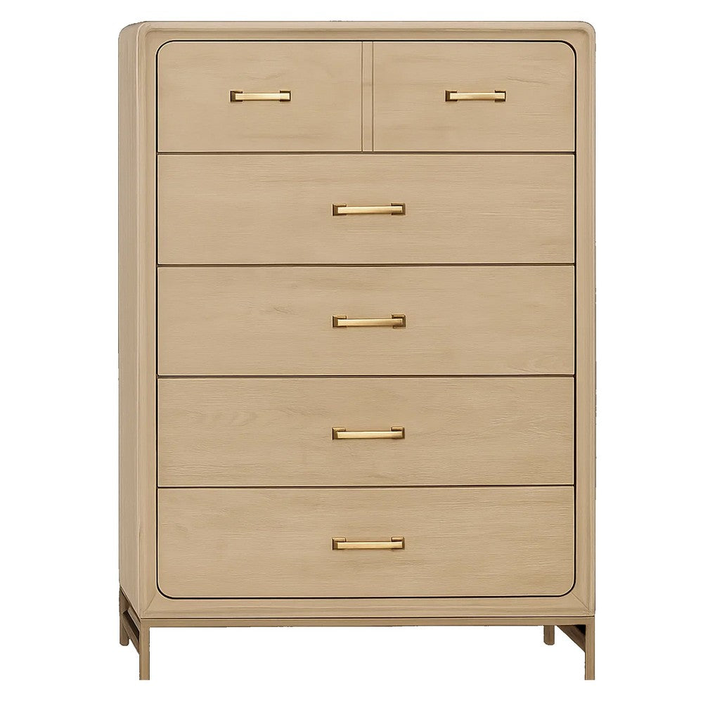 Rozie Tall Dresser Chest with 5 Drawers | Light Oak Brown Solid Wood