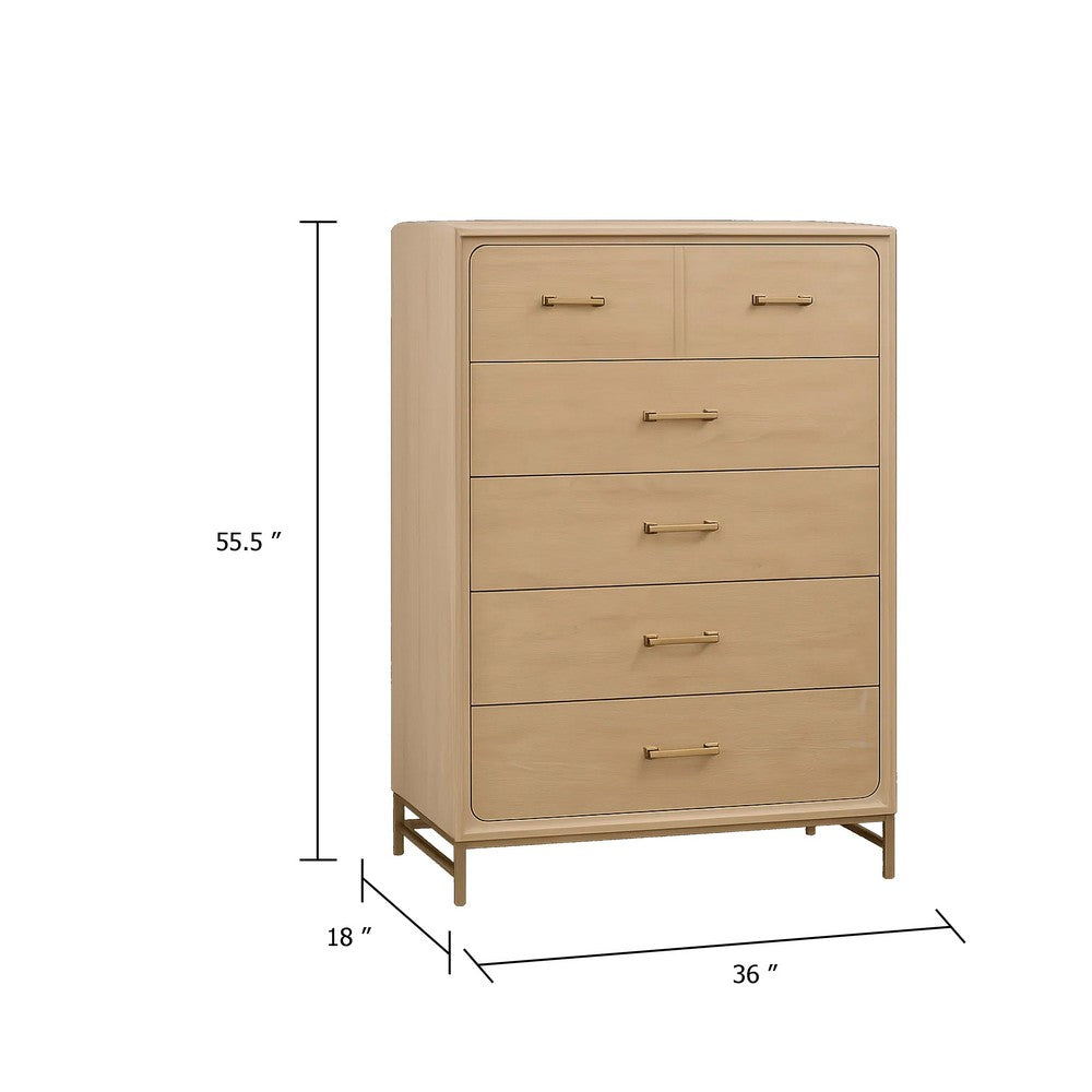 Rozie Tall Dresser Chest with 5 Drawers | Light Oak Brown Solid Wood