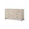 Rozie Wide Dresser with 7 Drawers | Light Oak Brown Solid Wood | Gold