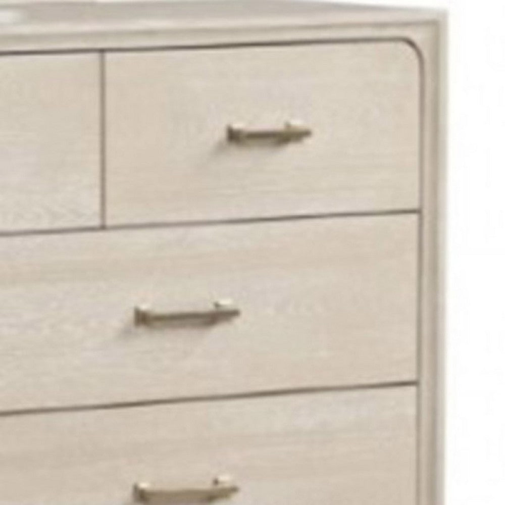 Rozie Wide Dresser with 7 Drawers | Light Oak Brown Solid Wood | Gold