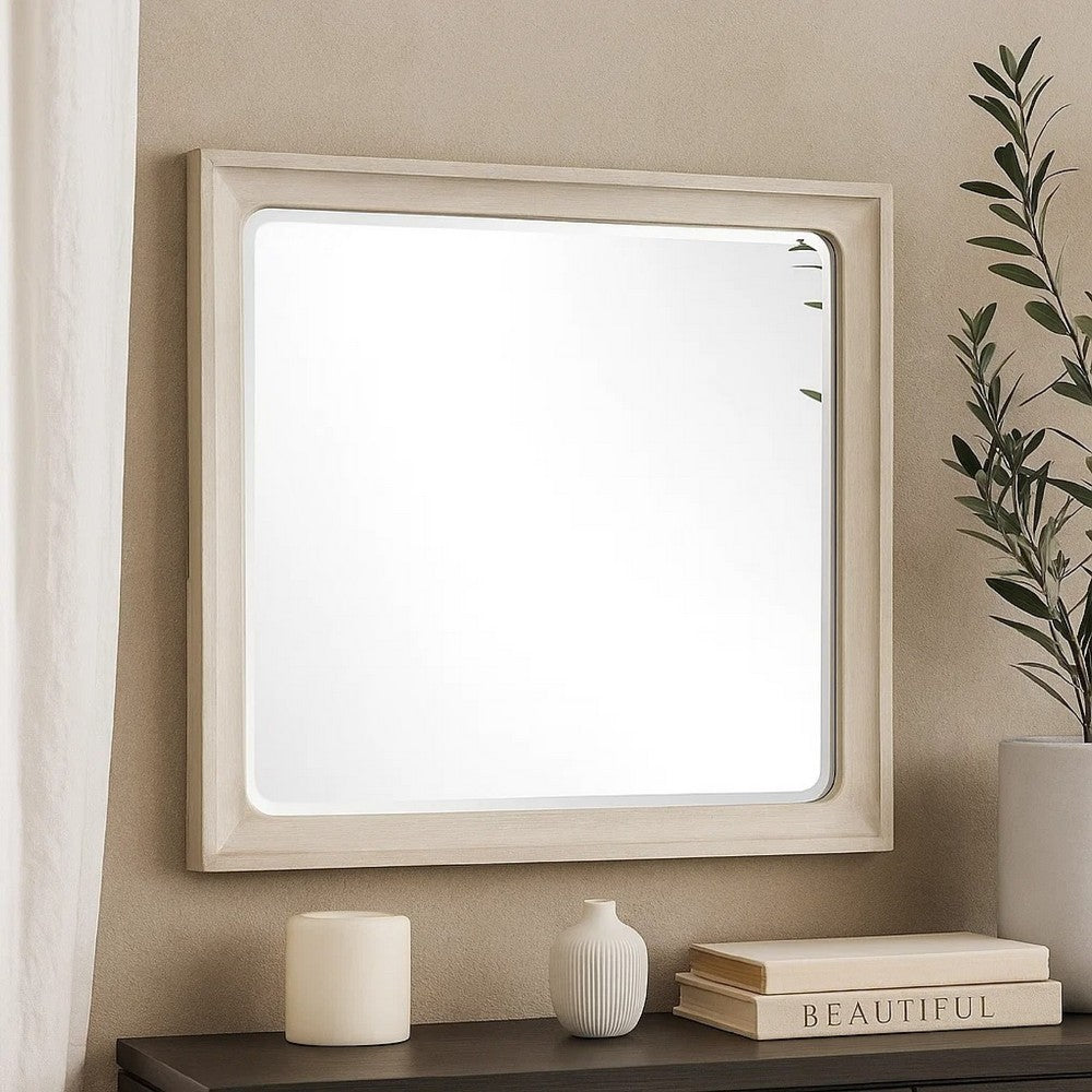 Rozie Dresser Mirror | Bevelled Accents | Light Brown Solid Wood 36x40
