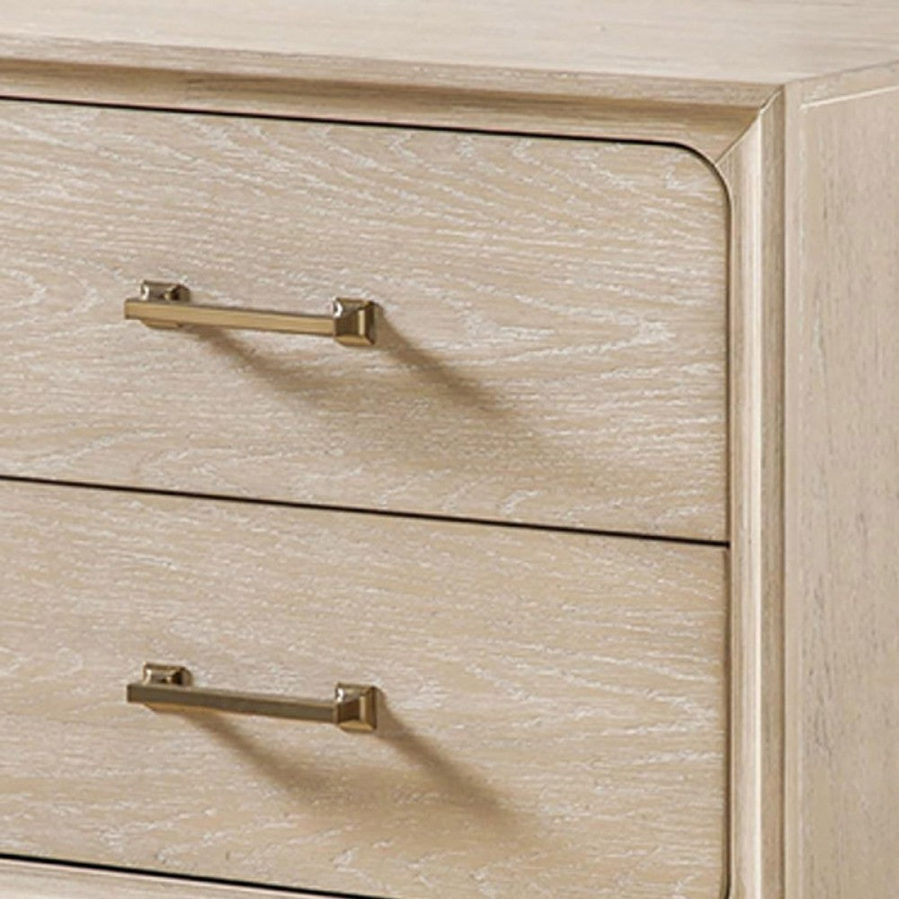 Rozie Nightstand | 2 Drawers | Metal Legs | Light Oak Brown Wood 27"