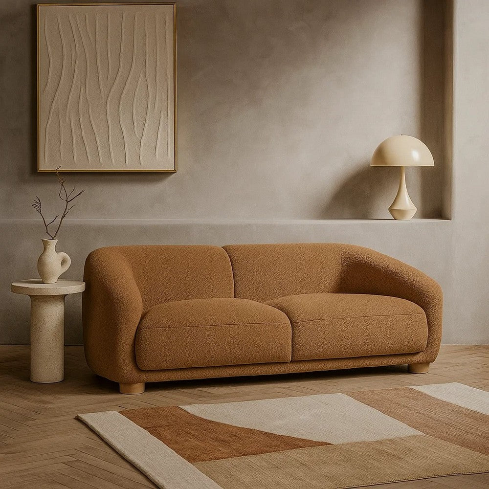Oliver Sofa with Round and Back Sloped Arms | Soft Brown Boucle 88"