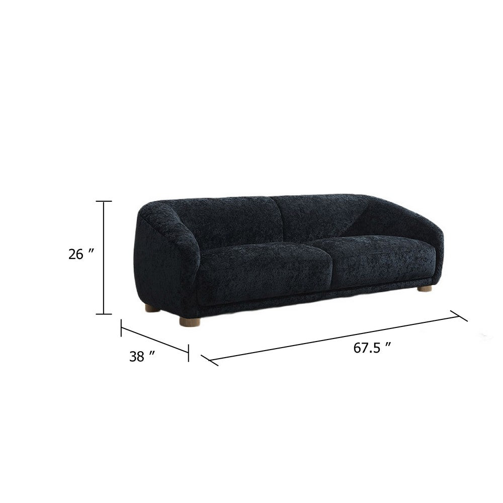 Oliver Loveseat with Round Back Sloped Arms | Soft Black Chenille 68"