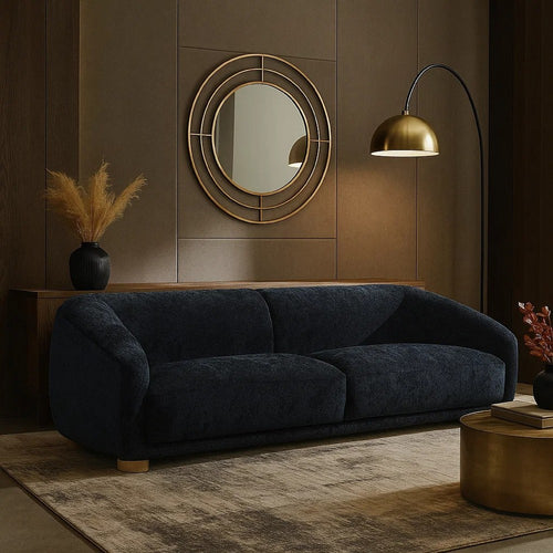 Oliver Loveseat with Round Back Sloped Arms | Soft Black Chenille 68"