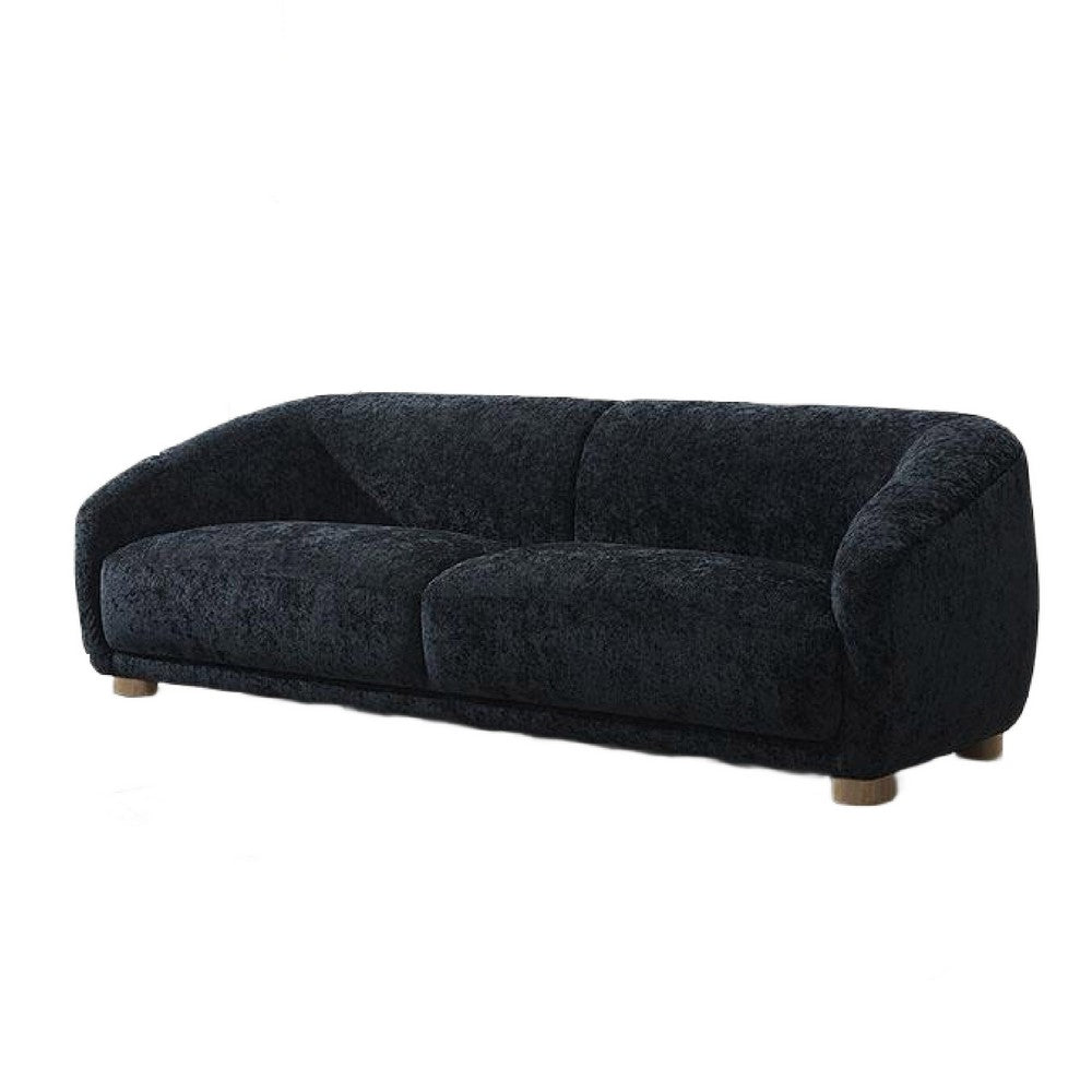 Oliver Sofa with Round Back and Sloped Arms | Soft Black Chenille 88"