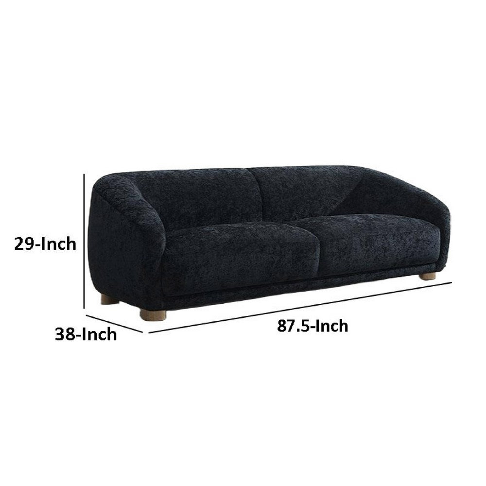 Oliver Sofa with Round Back and Sloped Arms | Soft Black Chenille 88"