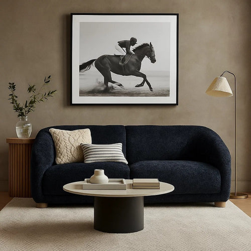 Oliver Sofa with Round Back and Sloped Arms | Soft Black Chenille 88"