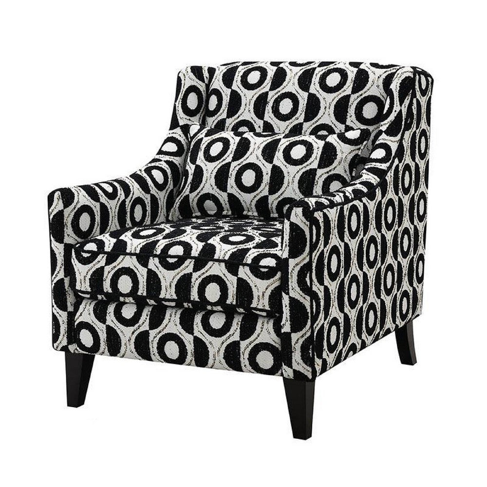 Viani Accent Chair | Round Eye Pattern | Solid Wood | Black Chenille