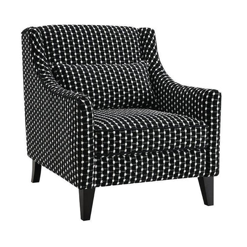Viani Accent Chair | Black Chenille Square Dotted Pattern | Solid Wood