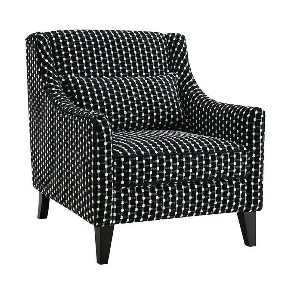 Viani Accent Chair | Black Chenille Square Dotted Pattern | Solid Wood