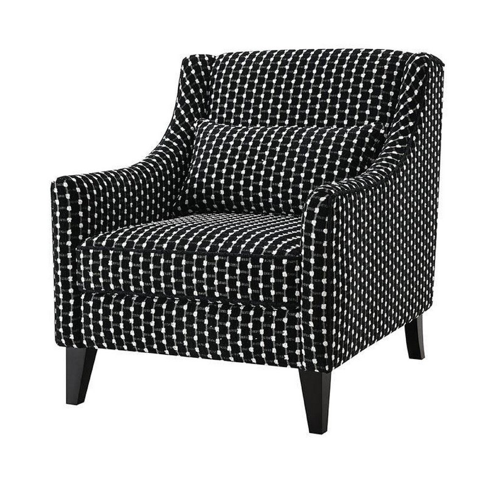 Viani Accent Chair | Black Chenille Square Dotted Pattern | Solid Wood