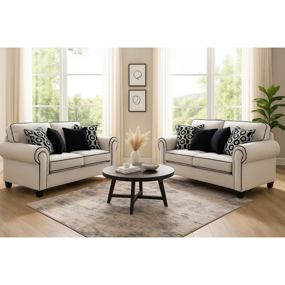 Viani Sofa and Loveseat Set | Rolled Arms | 9 Pillows | White Chenille