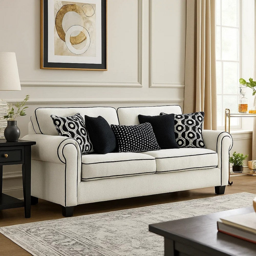 Viani Loveseat with Rolled Arms | 4 Pillows | White Chenille | 69"