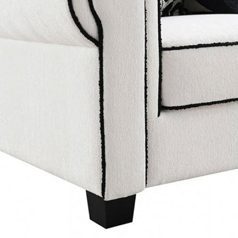 Viani Sofa | Roll Arms | Flange Trim | 5 Pillows | White Chenille 87"