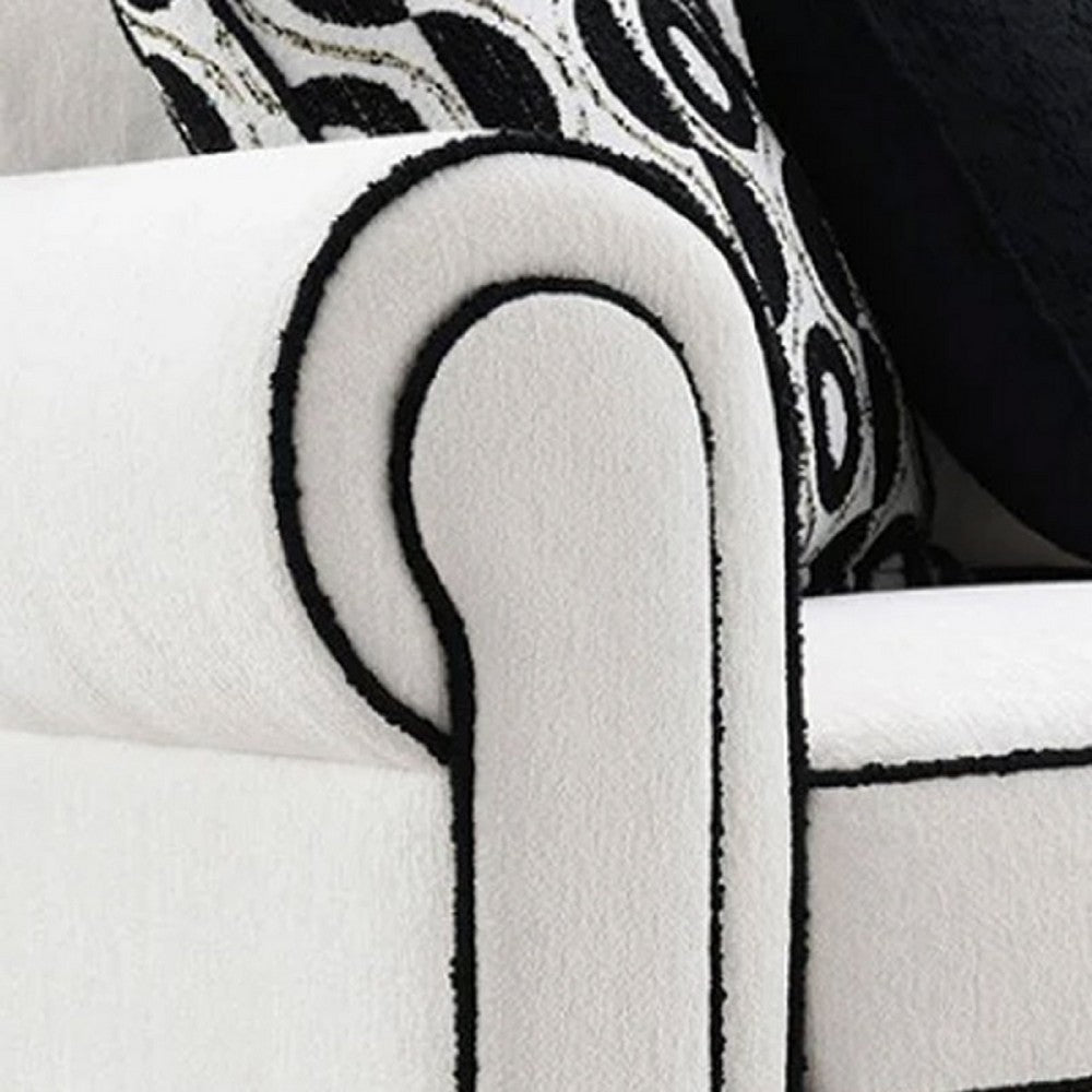 Viani Sofa | Roll Arms | Flange Trim | 5 Pillows | White Chenille 87"