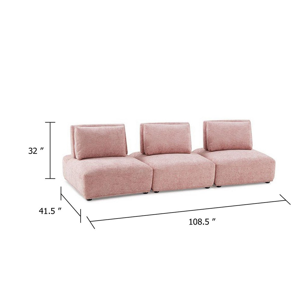 Stavan Modular 3 Seater Sofa | Pink Boucle | Adjustable Backs | 109"