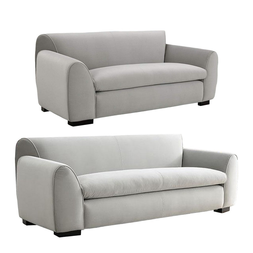 Sero 2pc Sofa and Loveseat Set | Bench Style Seat | Light Gray Velvet
