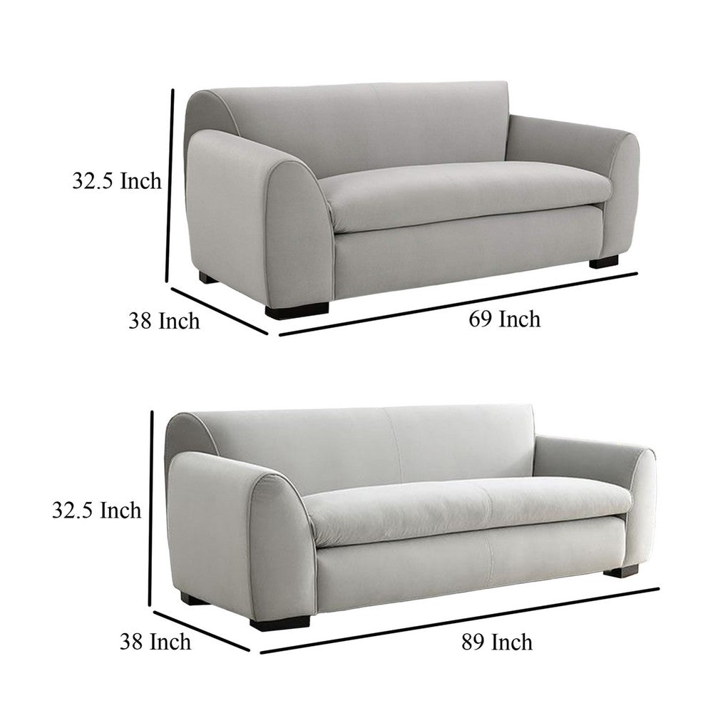 Sero 2pc Sofa and Loveseat Set | Bench Style Seat | Light Gray Velvet