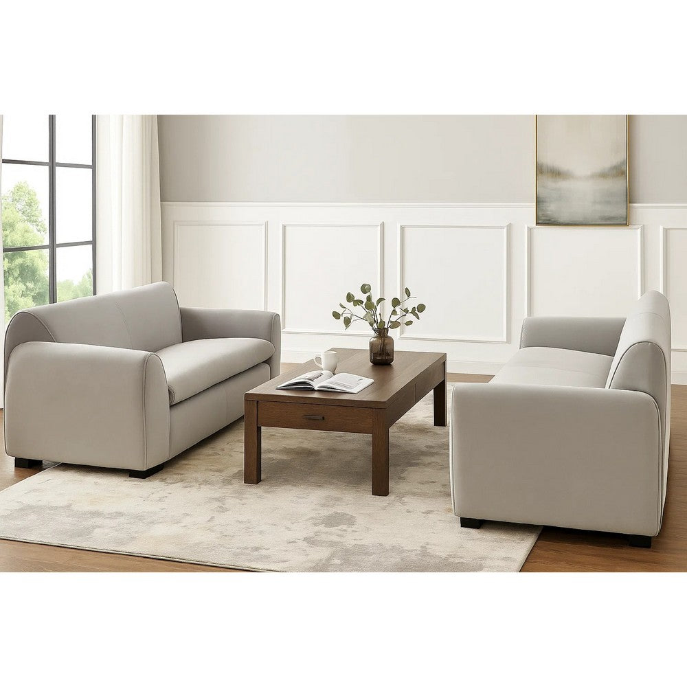 Sero 2pc Sofa and Loveseat Set | Bench Style Seat | Light Gray Velvet