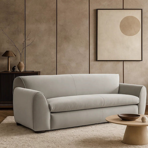 Sero Sofa | Padded Bench Style Seat | Modern Light Gray Velvet 89"