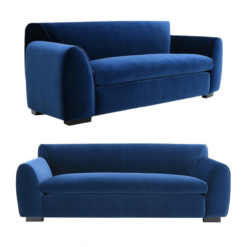 Sero 2pc Sofa and Loveseat Set | Bench Style Seat | Royal Blue Velvet