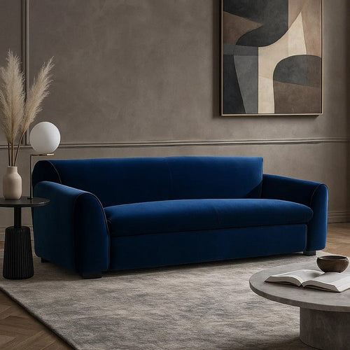 Sero Sofa | Padded Bench Style Seat | Modern Royal Blue Velvet 89"