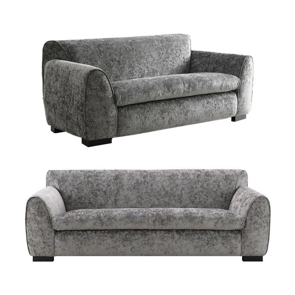 Sero 2pc Sofa and Loveseat Set | Bench Style Seat | Dark Gray Velvet