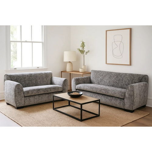 Sero 2pc Sofa and Loveseat Set | Bench Style Seat | Dark Gray Velvet