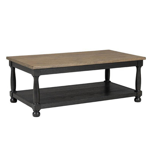 Ginie Coffee Table | Rustic Black and Brown Solid Rubberwood | 48"